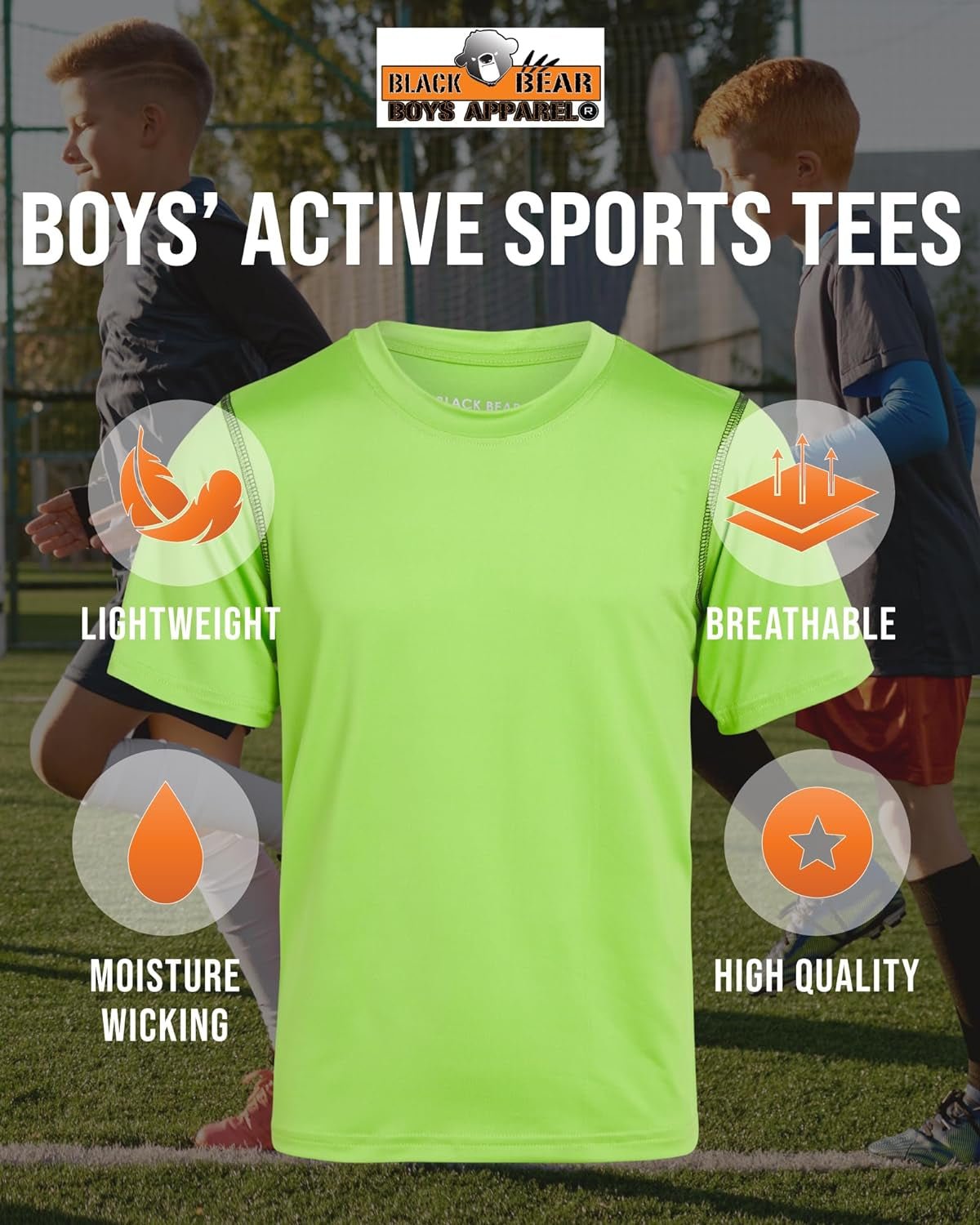 Boys Youth Dry Fit T-Shirt - 4 Pack Active Athletic Performance Short Sleeve Shirts for Teens (Sizes: 4 - 18) - Sunday Runner’s