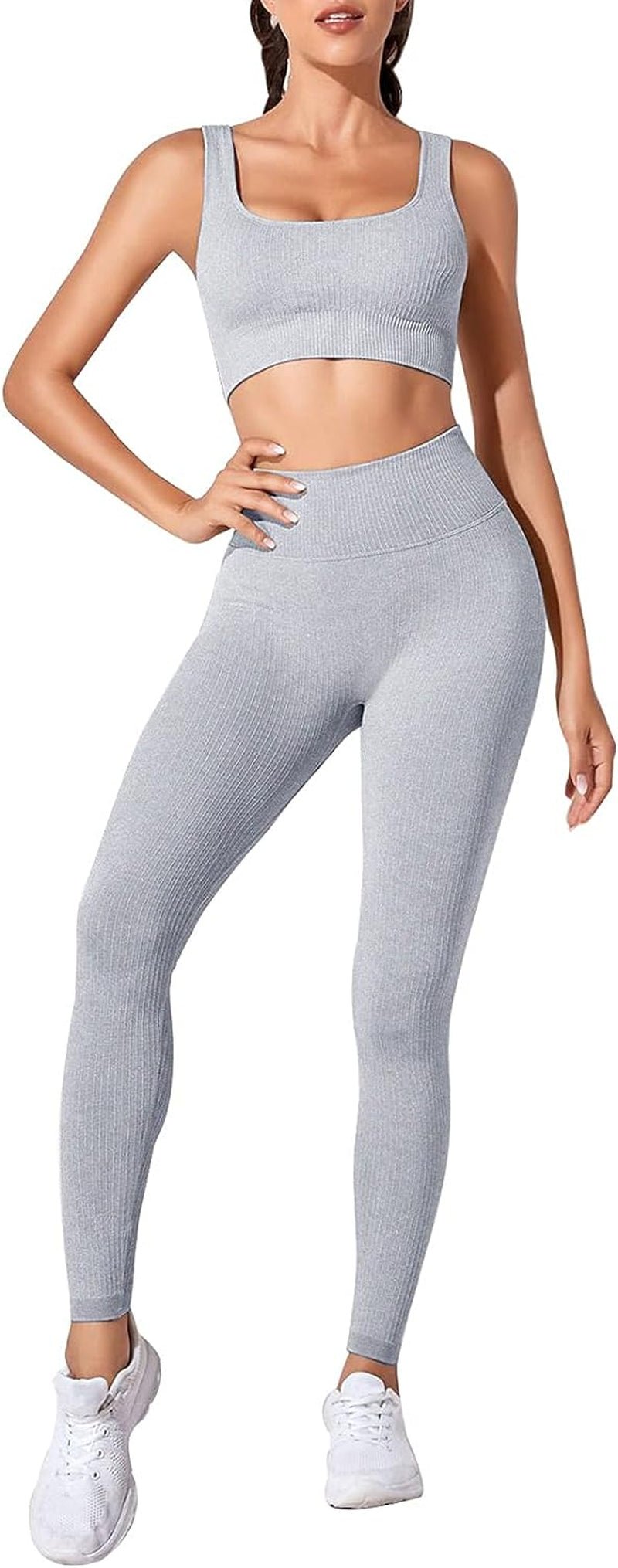 Exercise Outfits for Women 2 Pieces Ribbed Seamless Yoga Outfits Sports Bra and Leggings Set Tracksuits 2 Piece - Sunday Runner’s