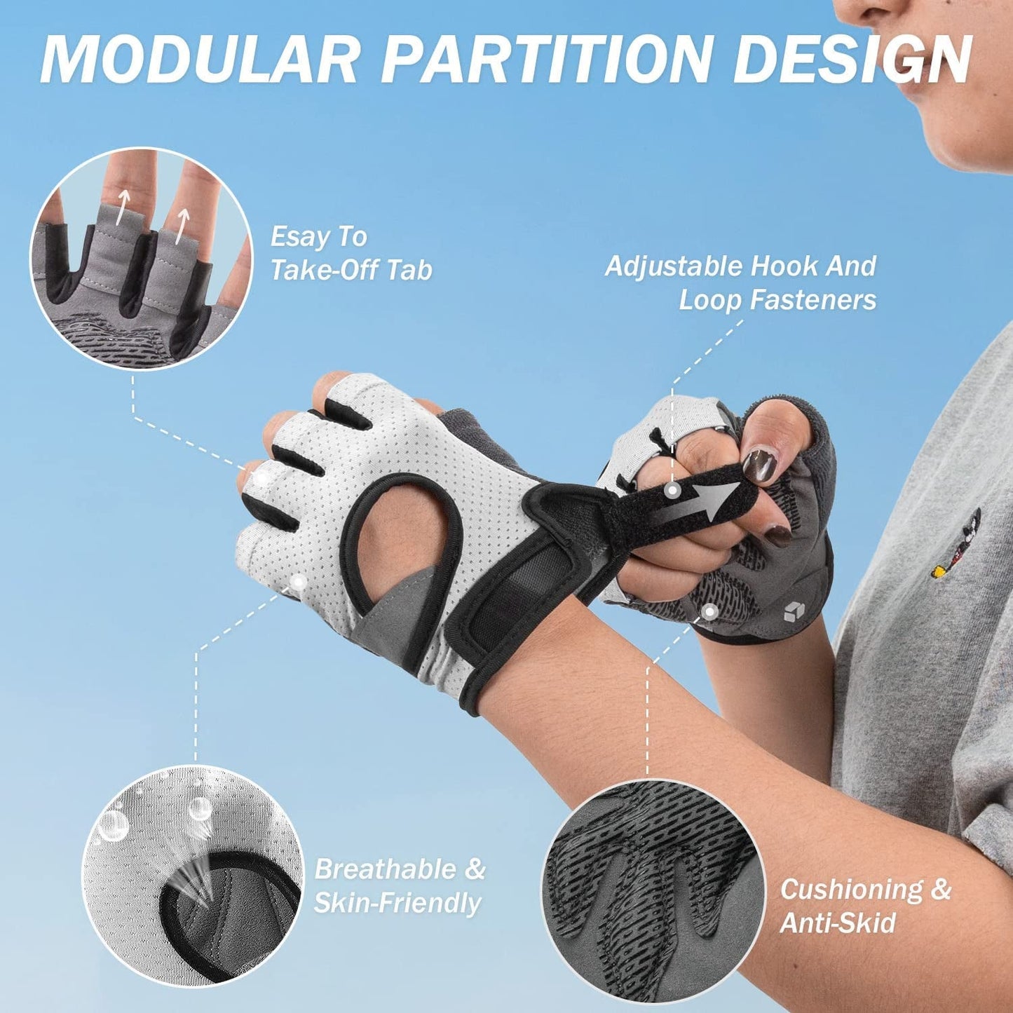 Freedom Workout Gloves, Knuckle Weight Lifting Shorty Fingerless Gloves with Curved Open Back, for Powerlifting, Gym, Women and Men - Sunday Runner’s