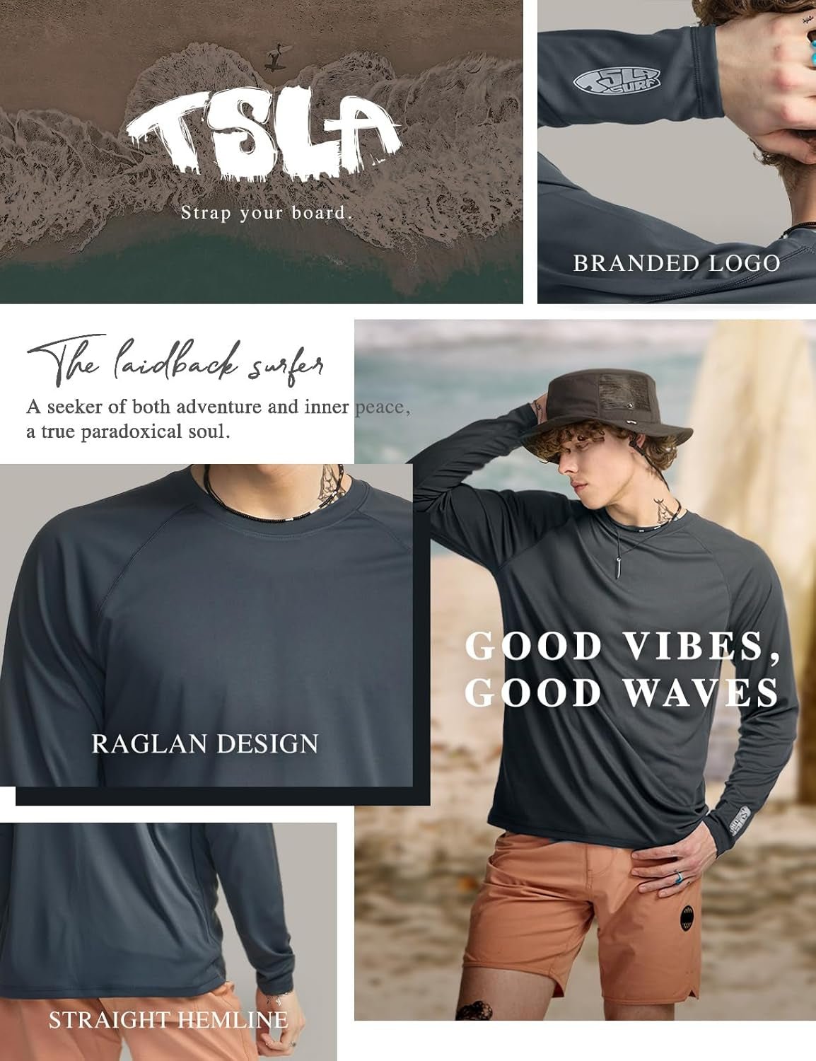 Men'S Rashguard Swim Shirts, UPF 50+ Cool Running Workout Loose - Fit Long Sleeve - Sunday Runner’s