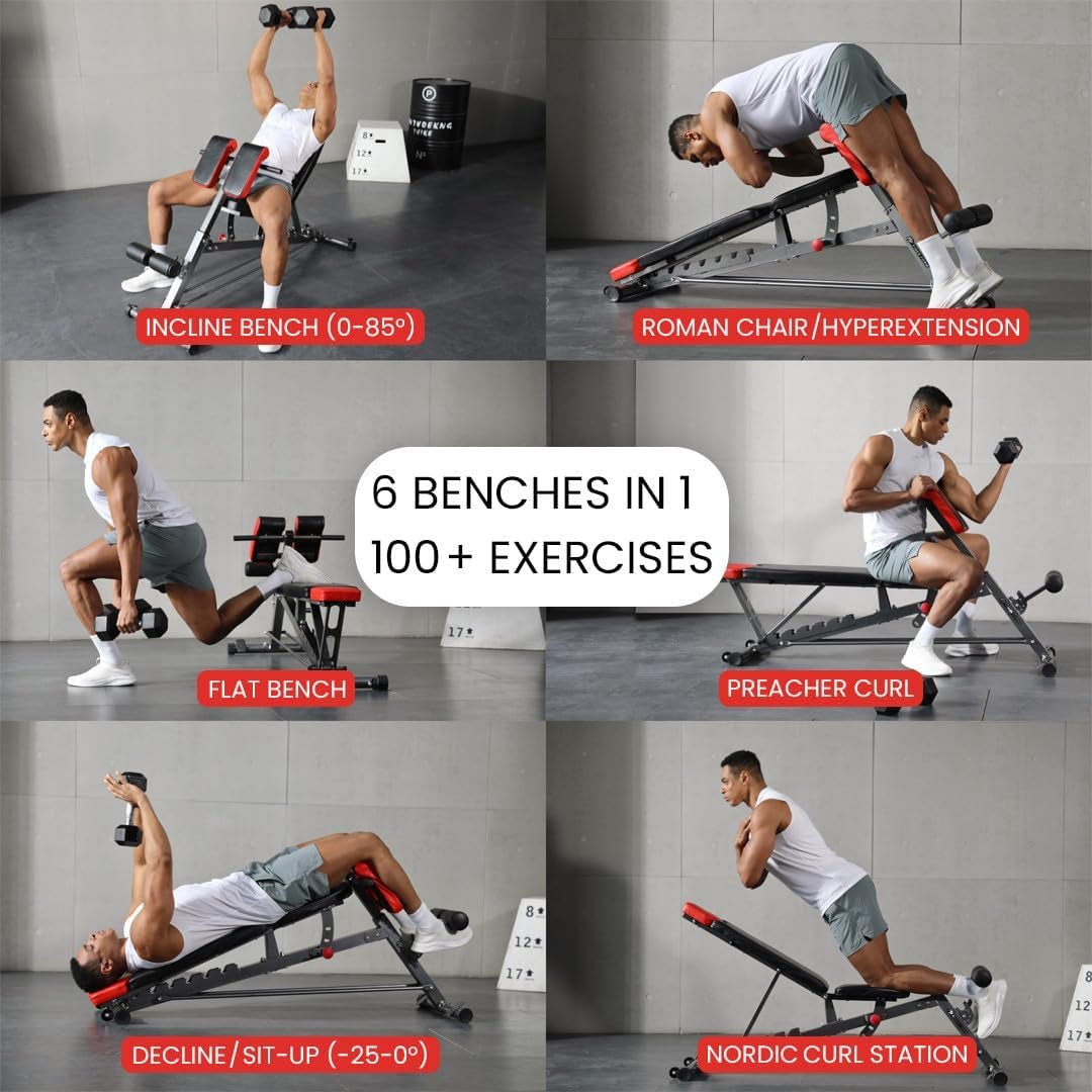 Multi - Functional FID Weight Bench for Full All - In - One Body Workout – Hyper Back Extension, Roman Chair, Adjustable Ab Sit up Bench, Incline Decline Bench, Flat Bench - Sunday Runner’s