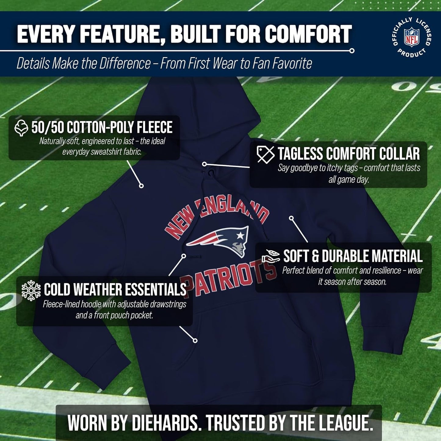 NFL Adult Gameday Hooded Sweatshirt - Poly Fleece Cotton Blend - Stay Warm and Represent Your Team in Style - Sunday Runner’s