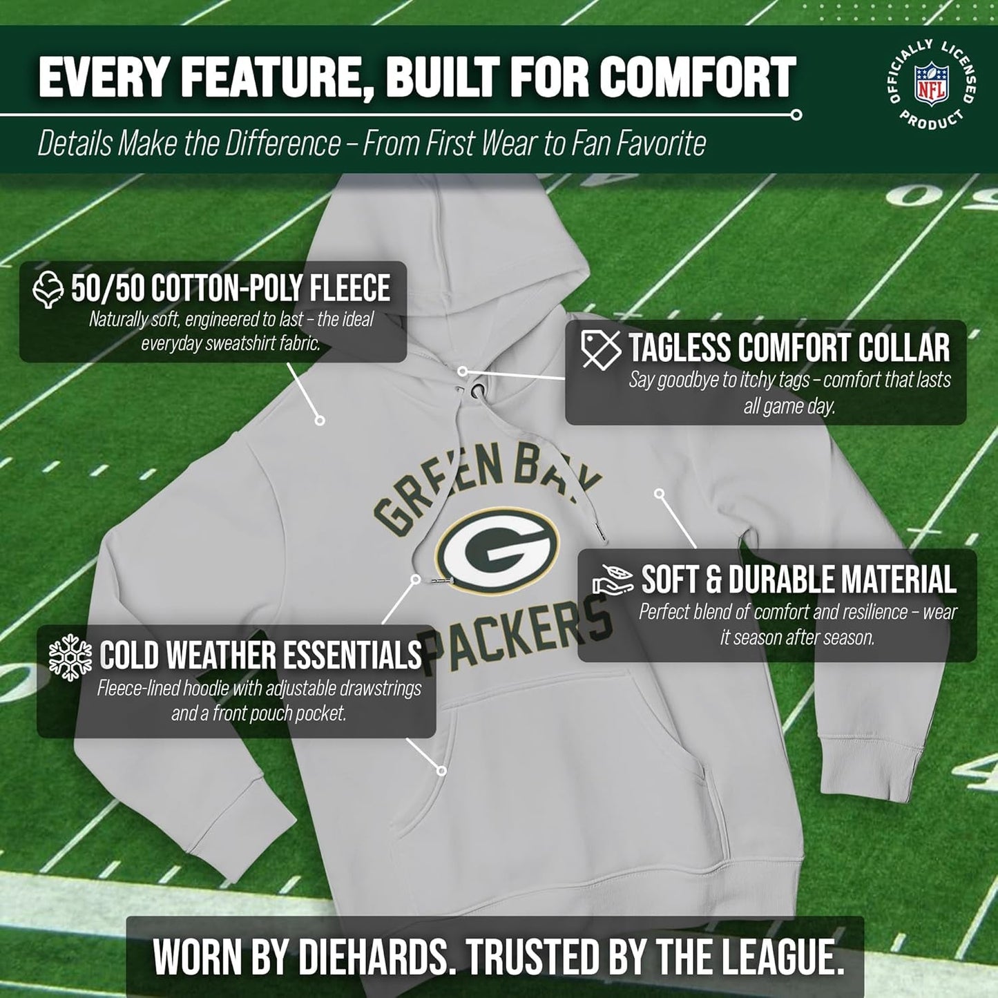 NFL Adult Gameday Hooded Sweatshirt - Poly Fleece Cotton Blend - Stay Warm and Represent Your Team in Style - Sunday Runner’s