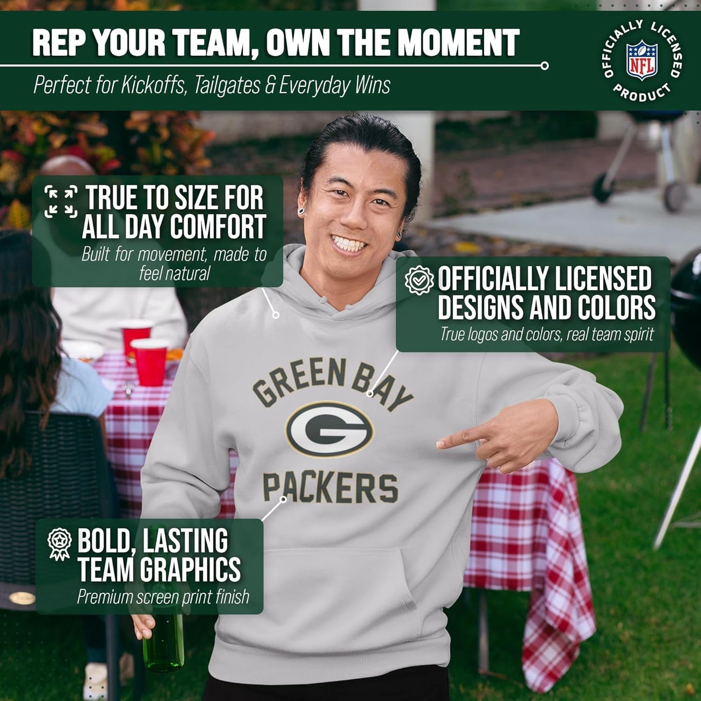NFL Adult Gameday Hooded Sweatshirt - Poly Fleece Cotton Blend - Stay Warm and Represent Your Team in Style - Sunday Runner’s