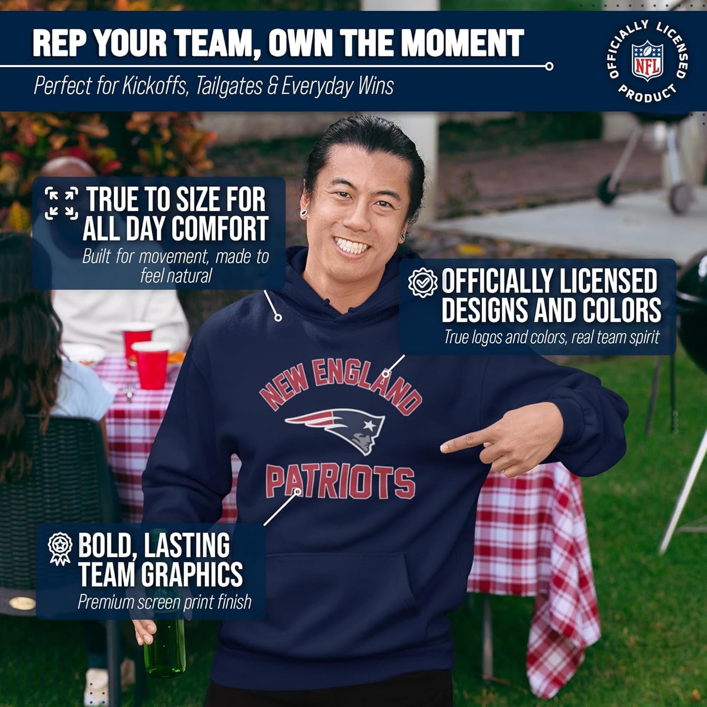 NFL Adult Gameday Hooded Sweatshirt - Poly Fleece Cotton Blend - Stay Warm and Represent Your Team in Style - Sunday Runner’s