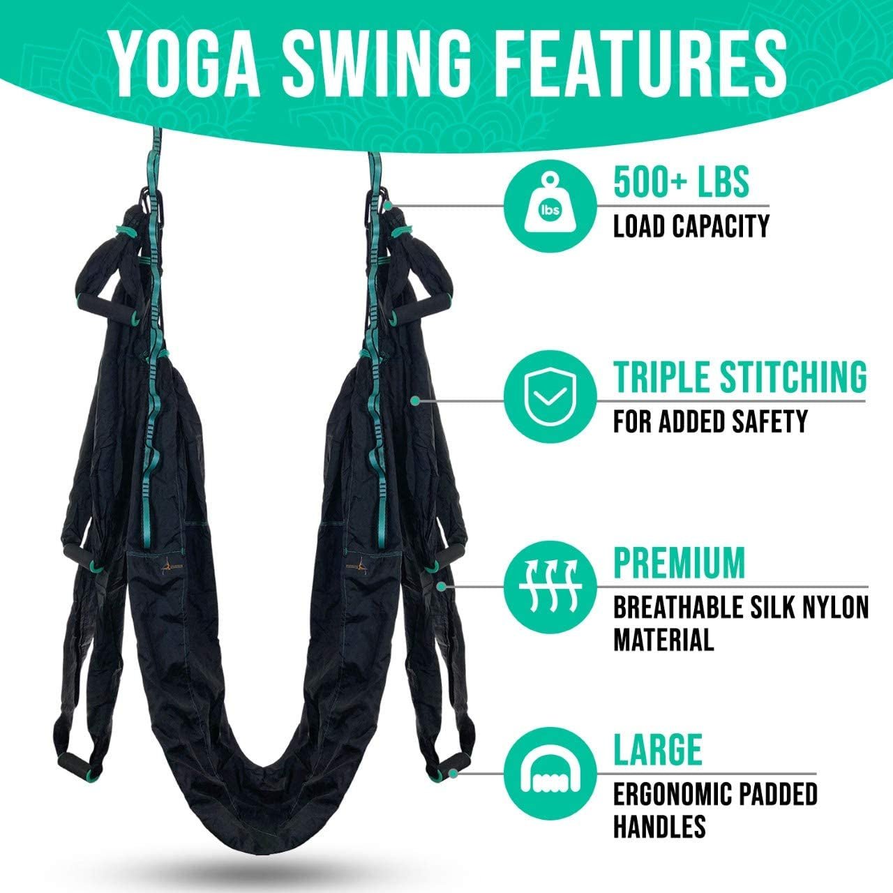 Premium Aerial Hammock anti Gravity Yoga Swing Kit - Acrobat Flying Sling Set for Indoor and Outdoor Inversion Therapy - Sunday Runner’s