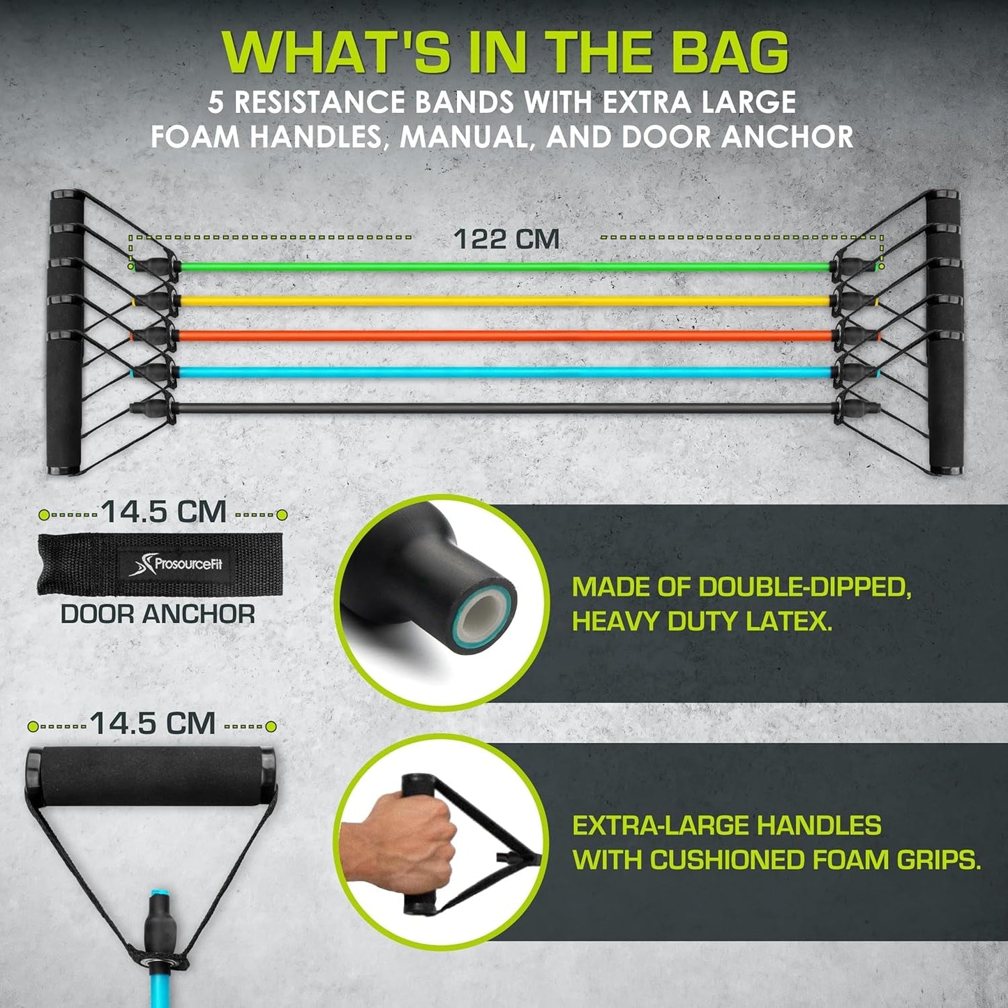 Single Stackable Resistance Bands with Door Anchor and Exercise Guide, 16 - 20 LB, Heavy Duty Fitness Tube - Sunday Runner’s
