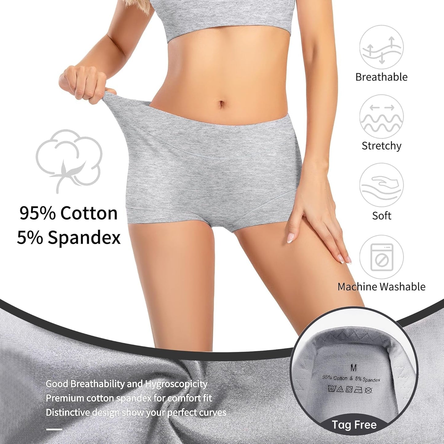 Womens Seamless Boy Shorts Underwear Soft Stretch Boxer Shorts Briefs No Show Panties 2 Packs Black Grey - Sunday Runner’s