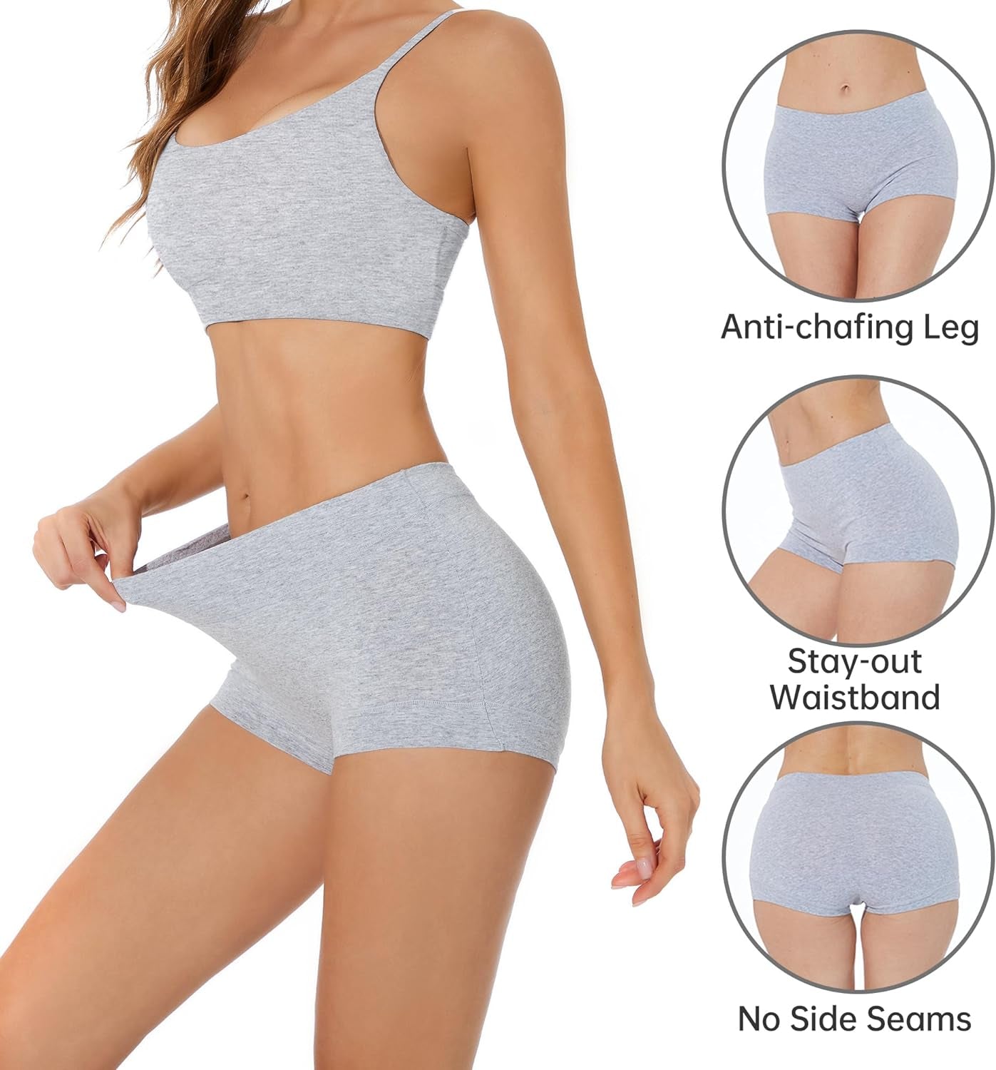 Womens Seamless Boy Shorts Underwear Soft Stretch Boxer Shorts Briefs No Show Panties 2 Packs Black Grey - Sunday Runner’s