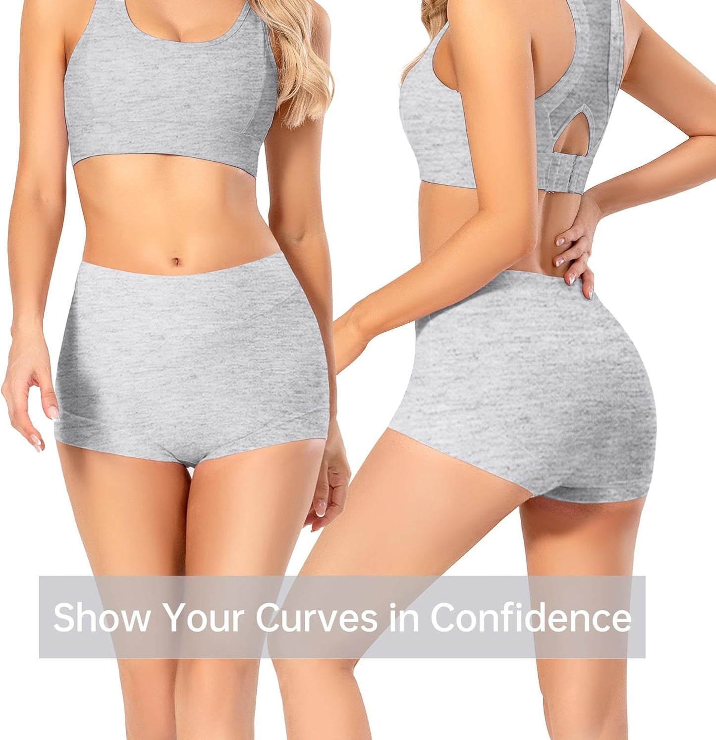 Womens Seamless Boy Shorts Underwear Soft Stretch Boxer Shorts Briefs No Show Panties 2 Packs Black Grey - Sunday Runner’s