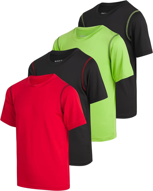 Boys Youth Dry Fit T-Shirt - 4 Pack Active Athletic Performance Short Sleeve Shirts for Teens (Sizes: 4 - 18) - Sunday Runner’s