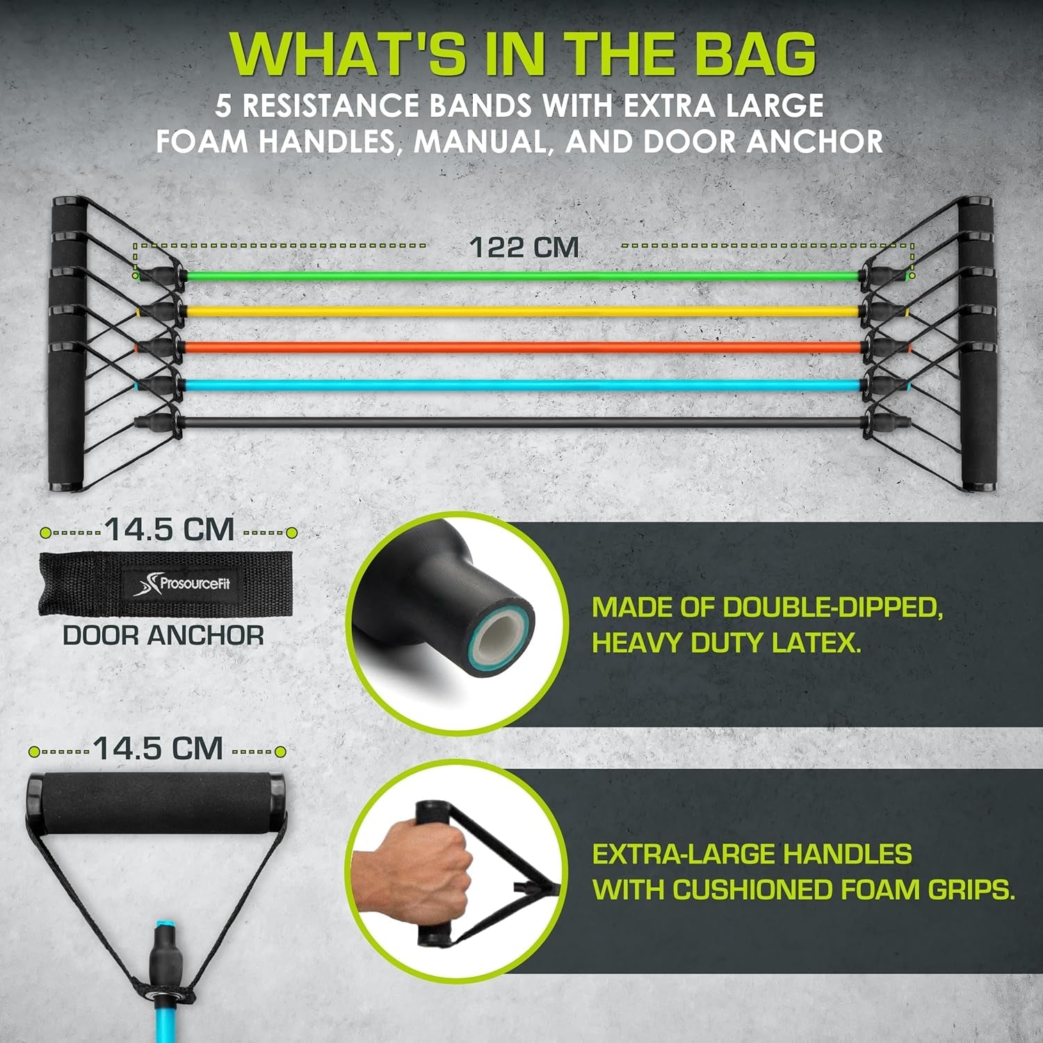 Single Stackable Resistance Bands with Door Anchor and Exercise Guide, 16 - 20 LB, Heavy Duty Fitness Tube - Sunday Runner’s