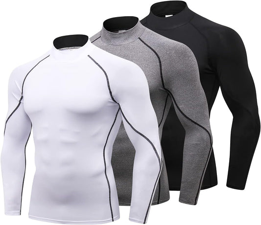 Stay Cool and Protected! 💪☀️ Grab our 3 Pack of Men's Mock Turtleneck Compression Shirts for your workouts! Perfect for the gym or outdoor activities! - Sunday Runner’s