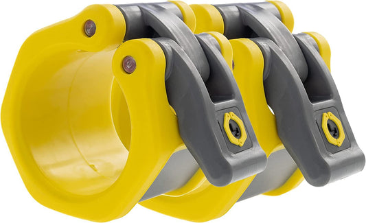 Upgrade your workout with the Lock - Jaw HEX 50mm Olympic Barbell Collar - Quick Release & Stylish in Yellow! 💪✨ FitnessGear GymEssentials - Sunday Runner’s