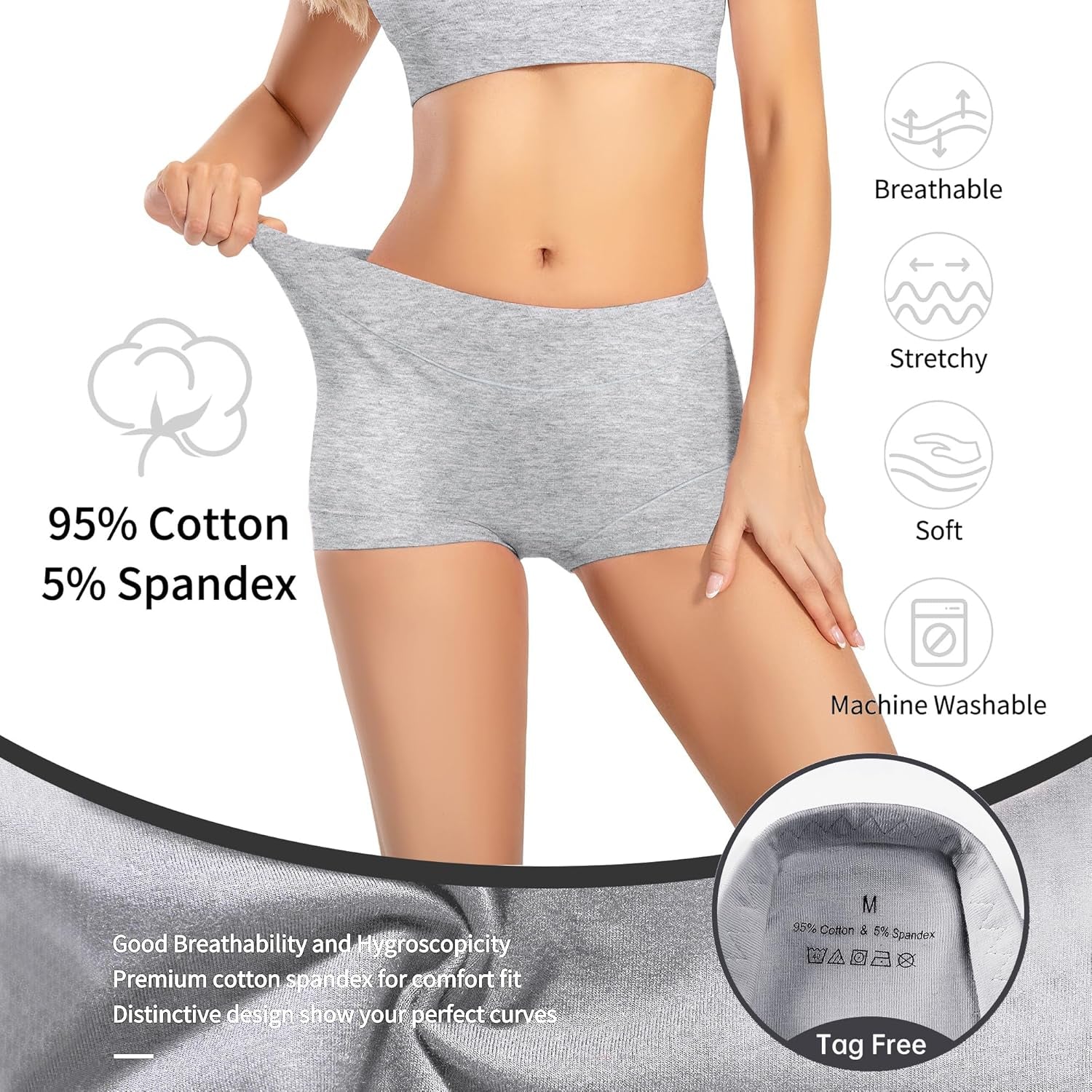 Womens Seamless Boy Shorts Underwear Soft Stretch Boxer Shorts Briefs No Show Panties 2 Packs Black Grey - Sunday Runner’s